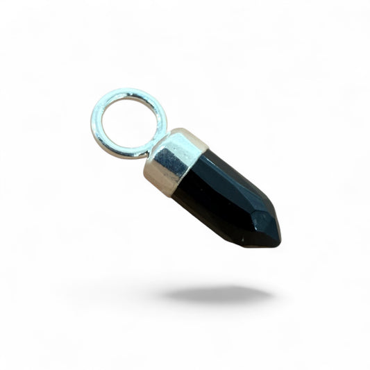 Black Tourmaline Faceted Point Pendant in Sterling Silver