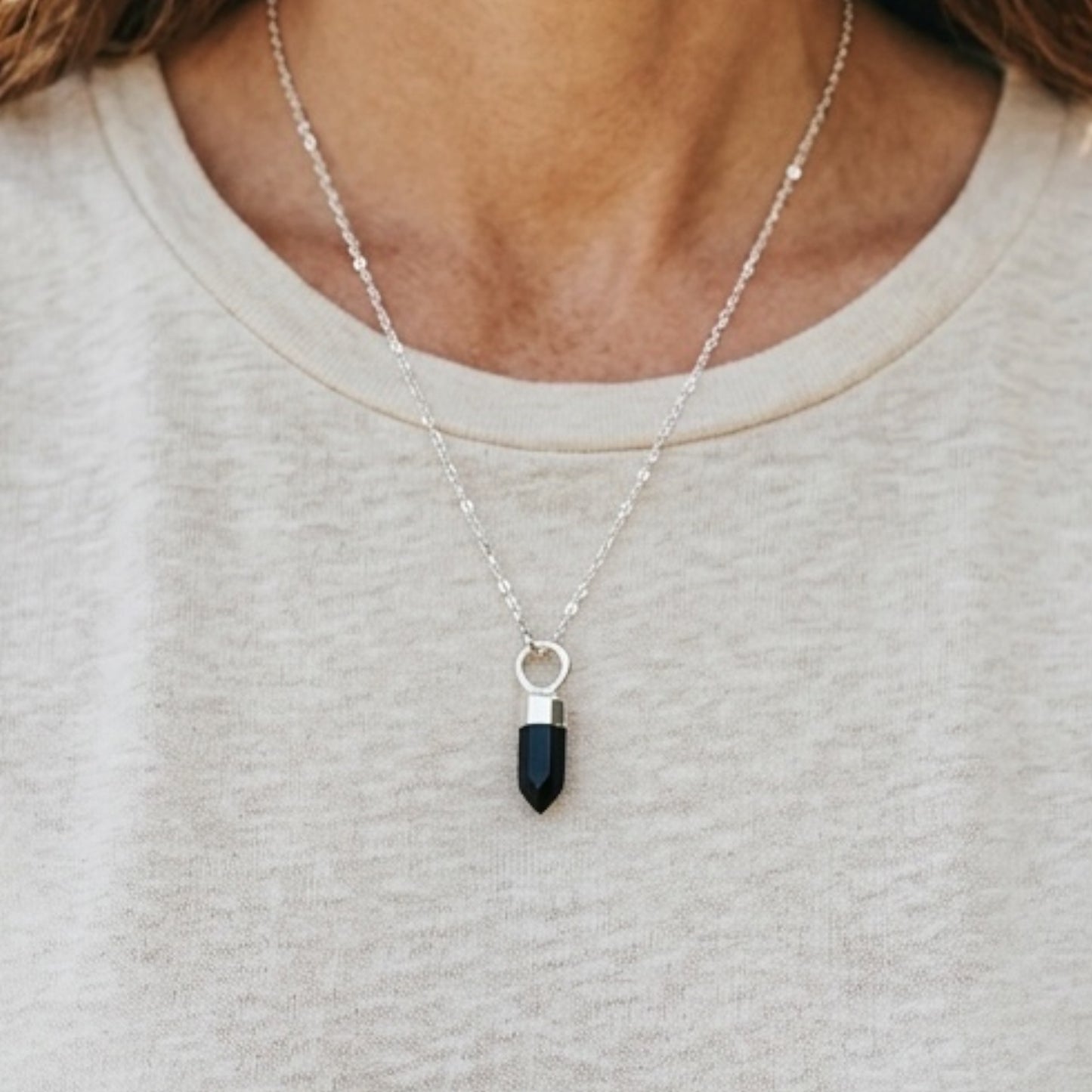 Black Tourmaline Faceted Point Pendant in Sterling Silver